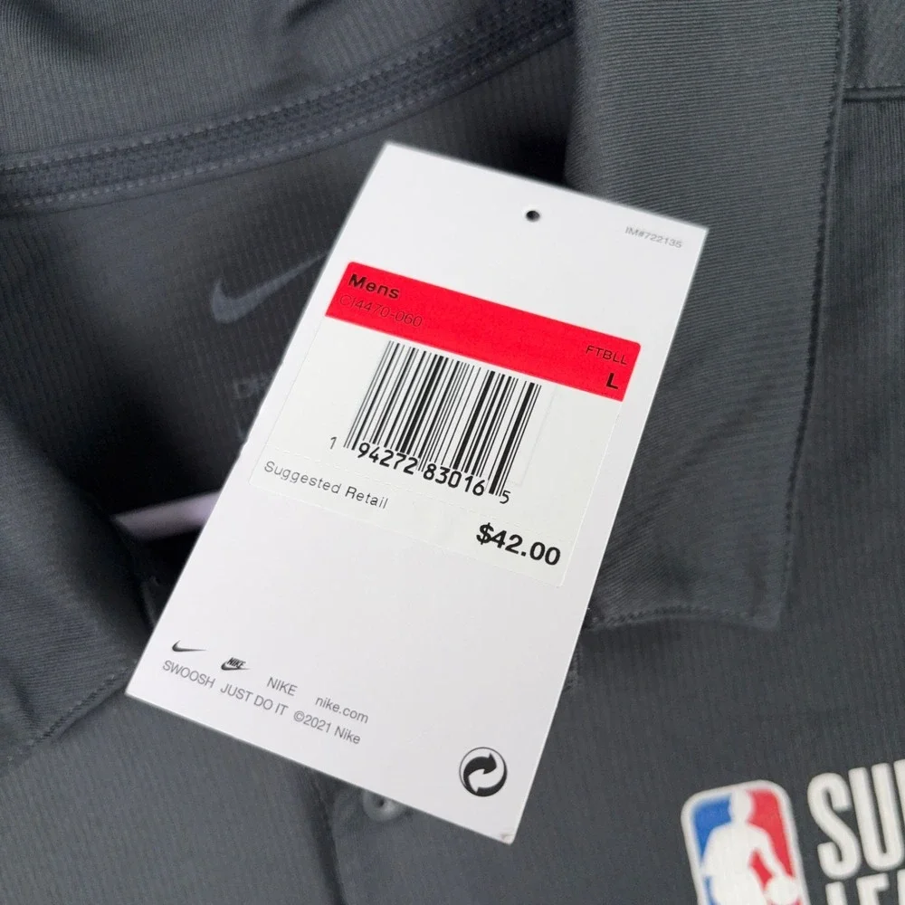 Nike Dry Franchise Polo Shirt Mens Size L Anthracite Poly NBA Summer League NEW